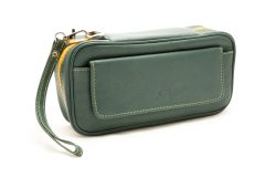 Trousse 3 pipes tabac et accessoires cuir vert