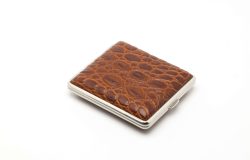 Etui à cigarettes cuir brun motif crocodile